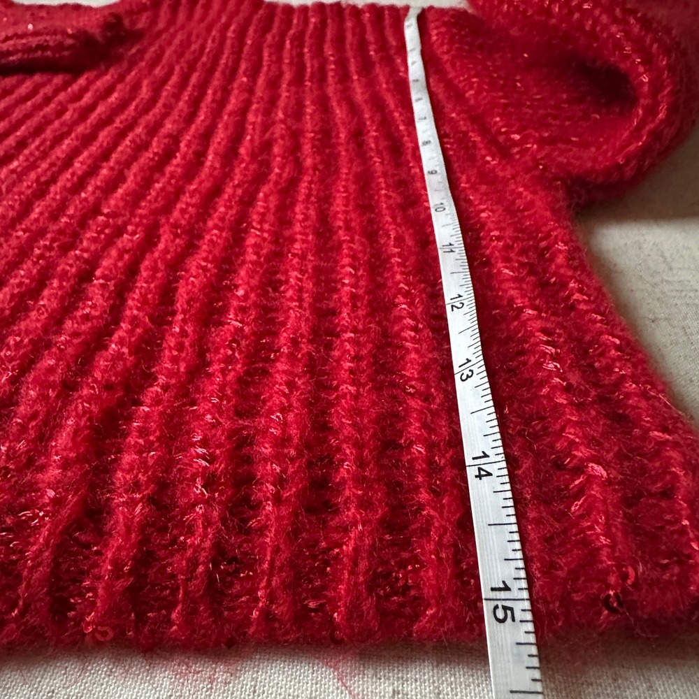 Sparkly Red Knit Sweater Sequins Crew Neck Long Sleeve Cozy Pullover Women F - Picture 7 of 8
